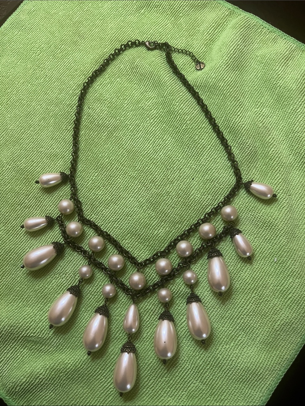Talbots Pearl Drop Statement Necklace in Cream and Bronze